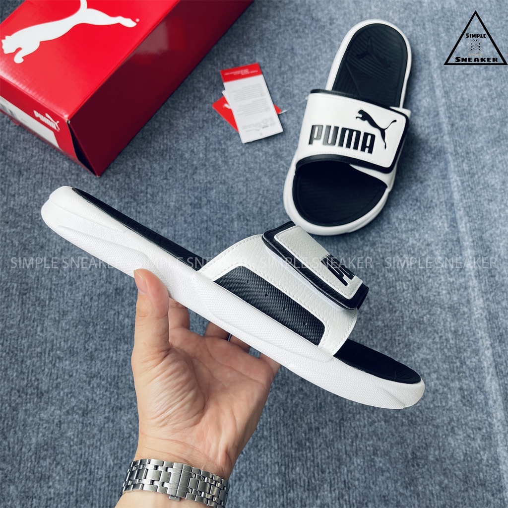Dép Puma Royalcat Comfort 💙CHÍNH HÃNG💙Dép Quai Ngang Puma Royalcat Quai Dán Trắng Đen  Simple Sneaker