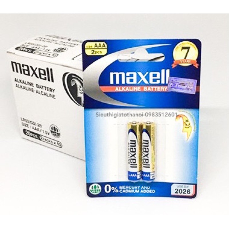 Pin Đũa AAA Maxell alkaline LR03 vỉ 2 viên chính hãng