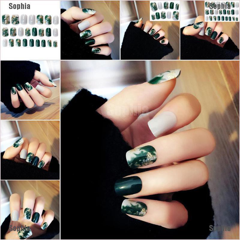Mô Hình Nhân Vật Sophia Xinh Xắn✪ Set 24 Móng Tay Giả Màu Xanh Lá Che Phủ Toàn Diện