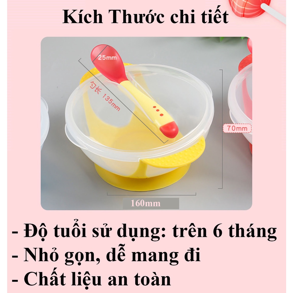 Bộ thìa, bát ăn dặm dính bàn cho bé - Thìa báo nóng