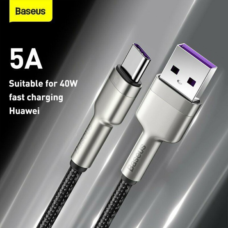 Cáp sạc nhanh, siêu bền Baseus Cafule Metal Series Type C 40W (USB to Type C, Zinc Alloy Material, Super Quick charge)