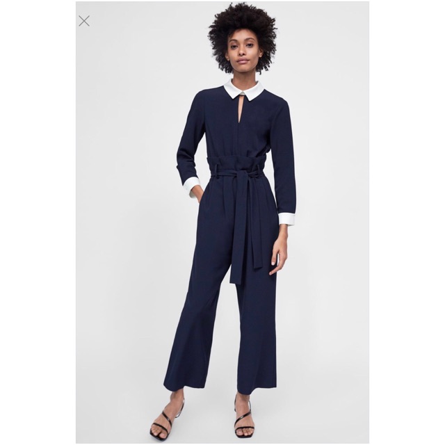 ZARA Jumpsuit with Belt Navy Blue Size XS ~ Size S VN