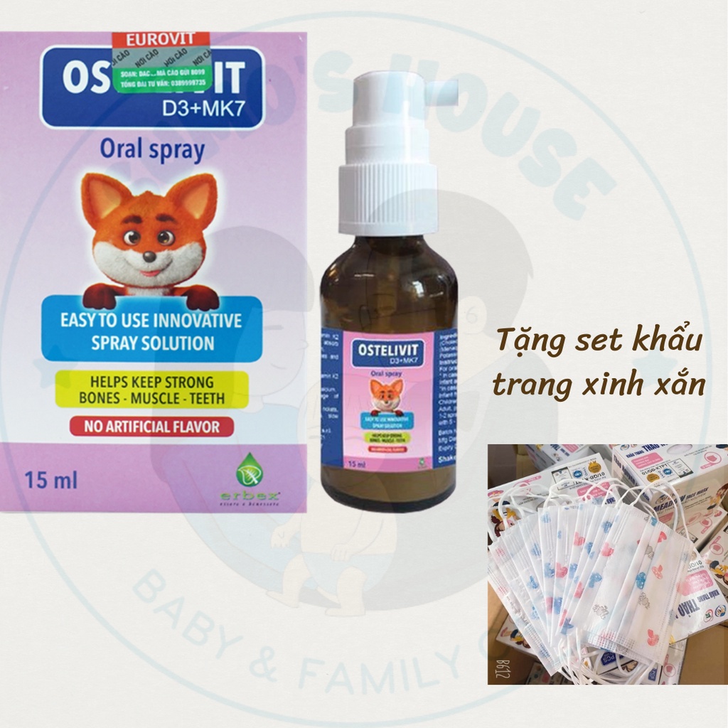Vitamin D3 K2 Mk7 Dạng Xịt Cho Bé Ostelivit D3+MK7 Hỗ Trợ Tăng Chiều Cao, Kích Thích Mọc Răng (Chính Hãng)