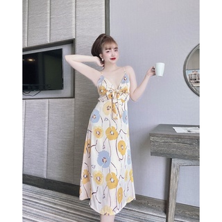 Đầm maxi 2 dây thắt nơ lụa latin mềm mát, váy maxi hè