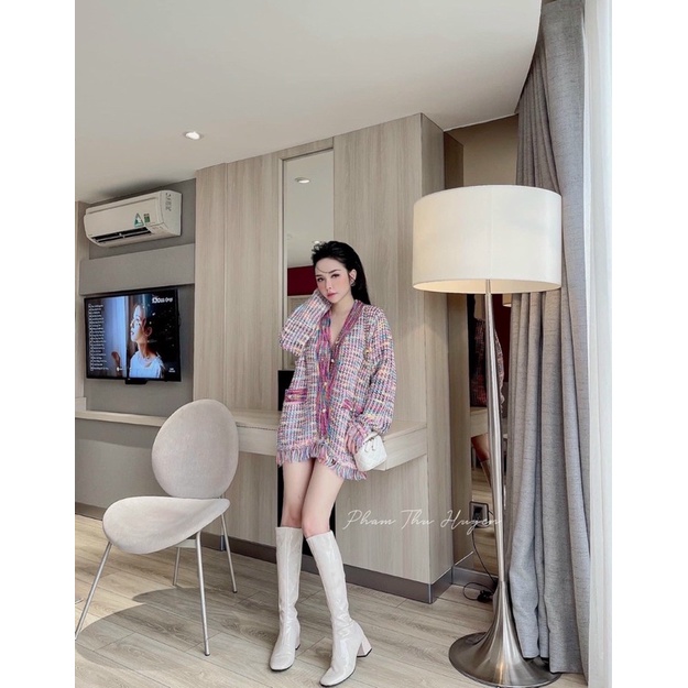 Áo cadigan len loang màu cầu vòng