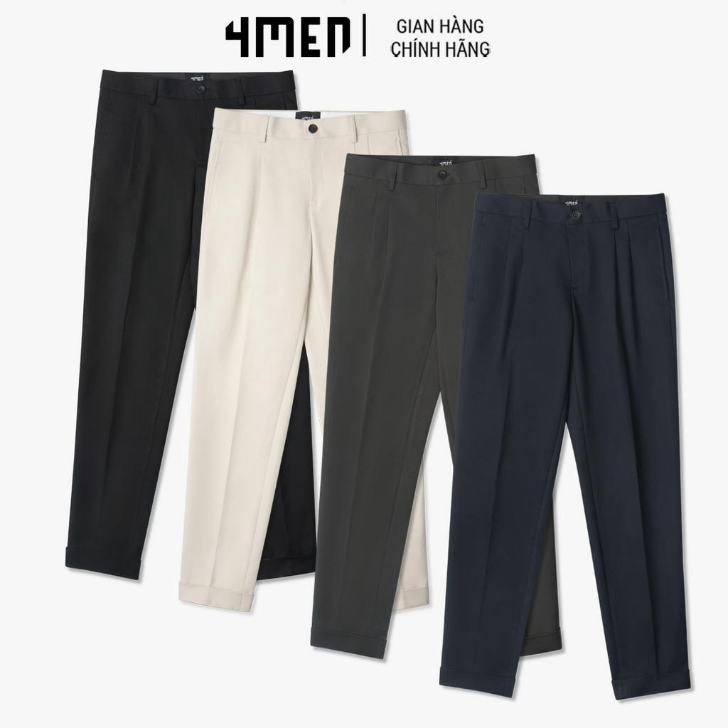 Quần Tây Nam Xếp Li Thêu Form Slim-Cropped 4MEN QT055 tôn dáng, vải mềm mịn, co giãn thoải mái, hạn chế nhắn, trẻ trung