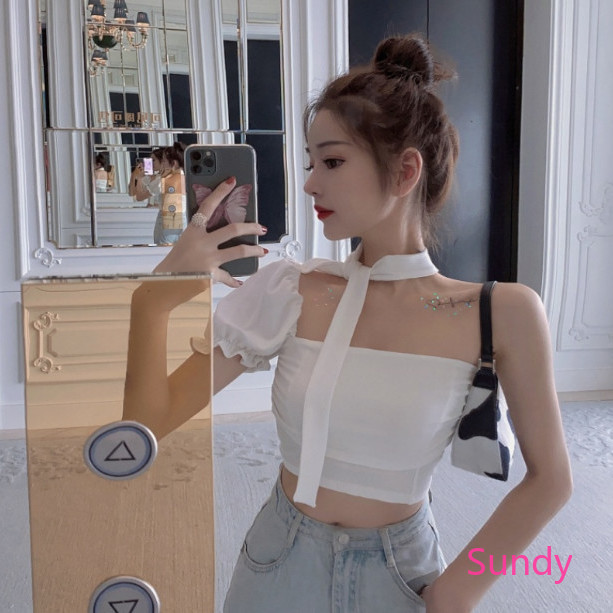 Áo Phối Dây Mảnh Buộc Màu Trơn Dành Cho Nữ