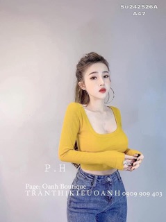 Áo croptop cổ vuông tay dài