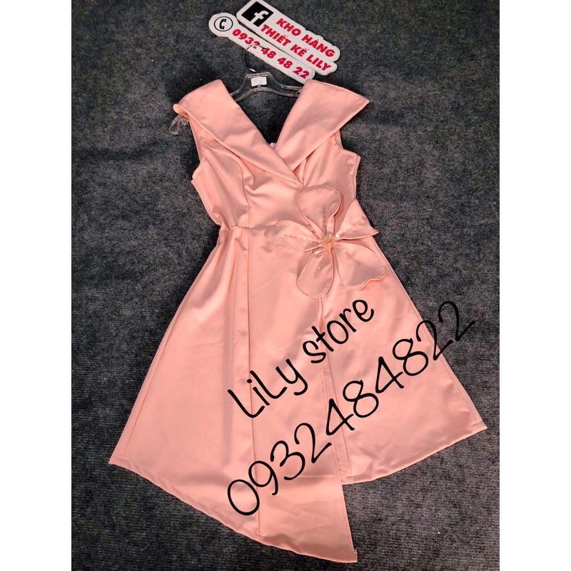 ĐẦM CHỮ A TÀ ĐẮP CHÉO ĐÍNH HOA LILY PHA LÊ ( ẢNH VÀ VIDEO THẬT 1000%)