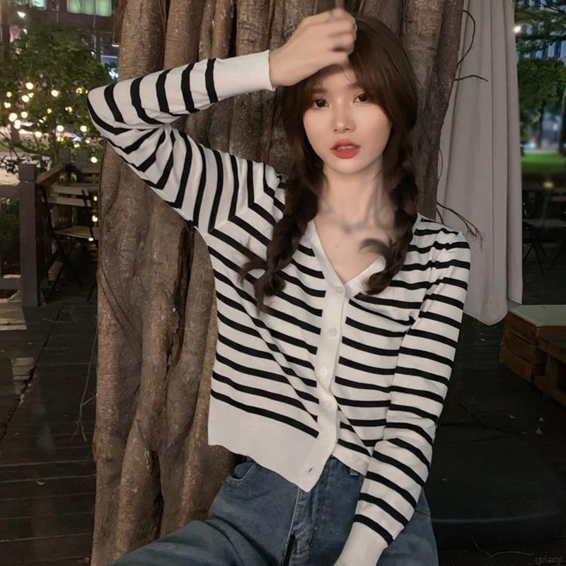 Áo cardigan dệt kim tay dài cổ chữ V dáng rộng in màu đơn giản thời trang cho nữ