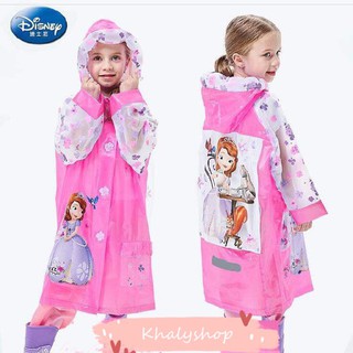 Áo mưa kèm túi xách 2 quai hình công chúa Sofia màu hồng có vạch phát sáng phía sau siêu xinh dành cho trẻ em bé gái