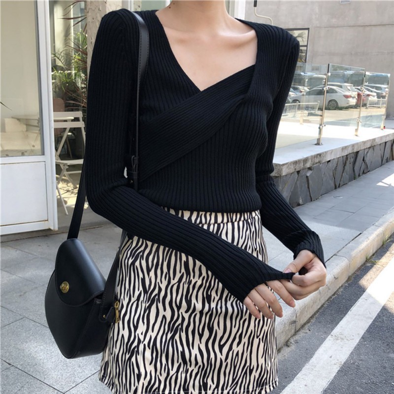 Áo Sweater cổ vuông thời trang mùa thu cho phái nữ