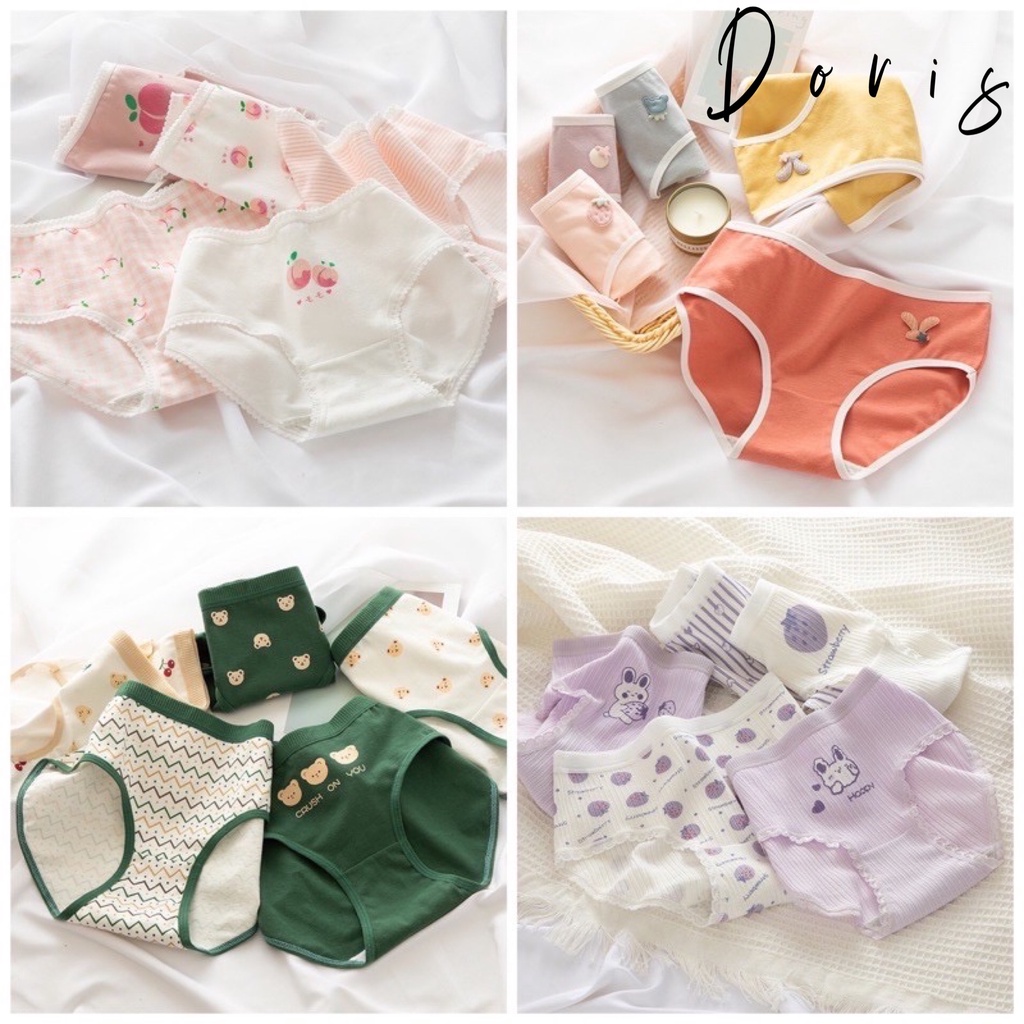 Set 5 Quần lót nữ, quần lót học sinh cotton chống viêm kháng khuẩn co giãn 4 chiều họa tiết dễ thương - Doris Bra