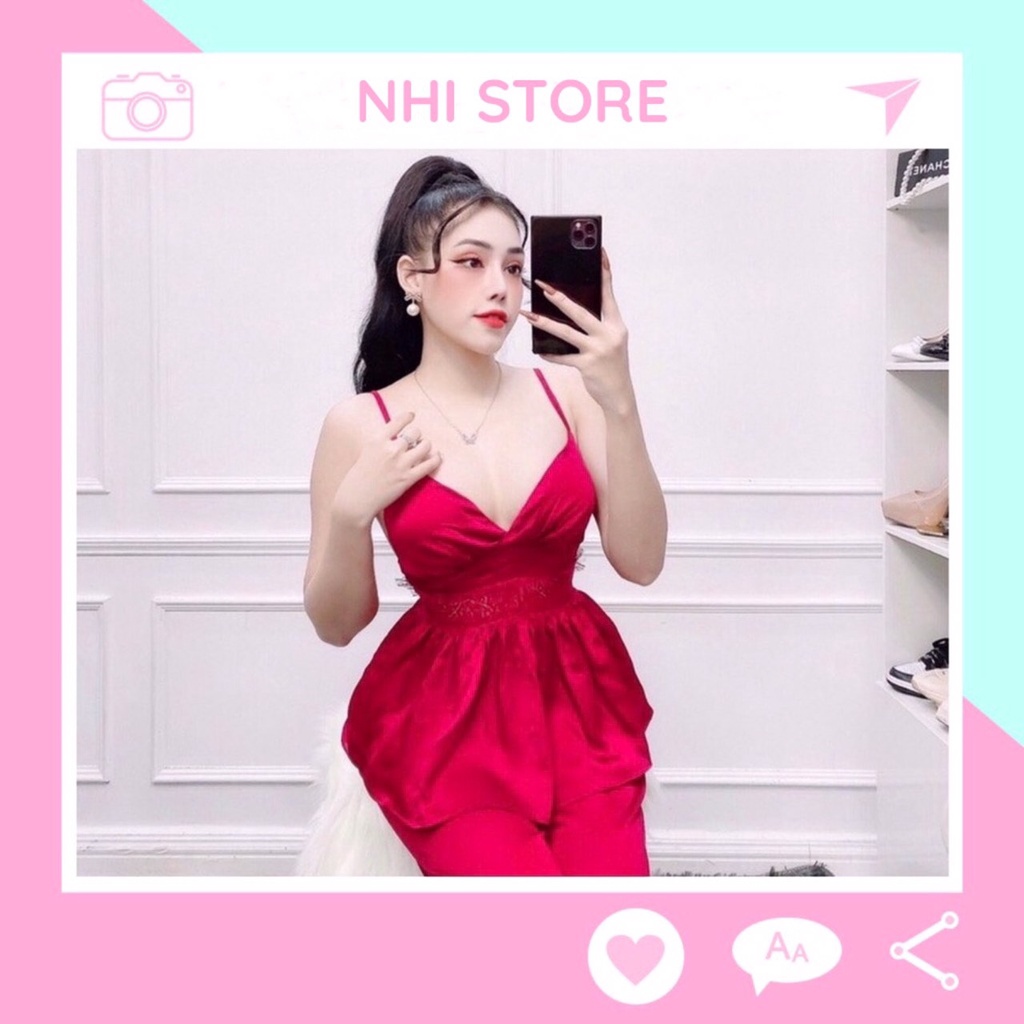 [FREESHIP 50K] Bộ Mặc Nhà  NHISTORE Quần Dài Ống rộng  Áo Cúp Ngực Phối Ren Sexy Freesize Dưới 57kg