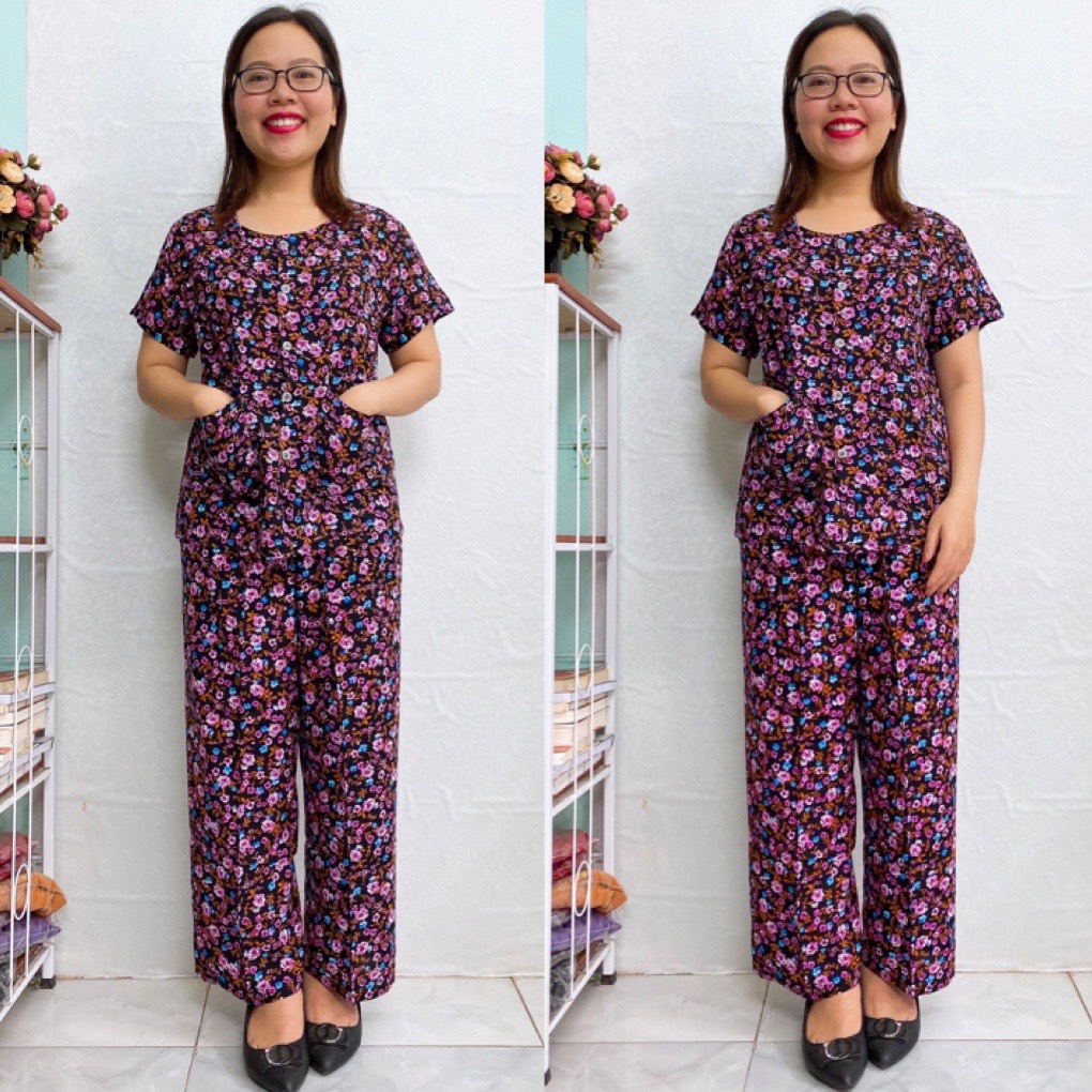 Bộ Lanh Quần Dài Tay Cộc Cài Cúc Dành Cho Người Lớn Tuổi - Bộ Đồ Tặng Bà