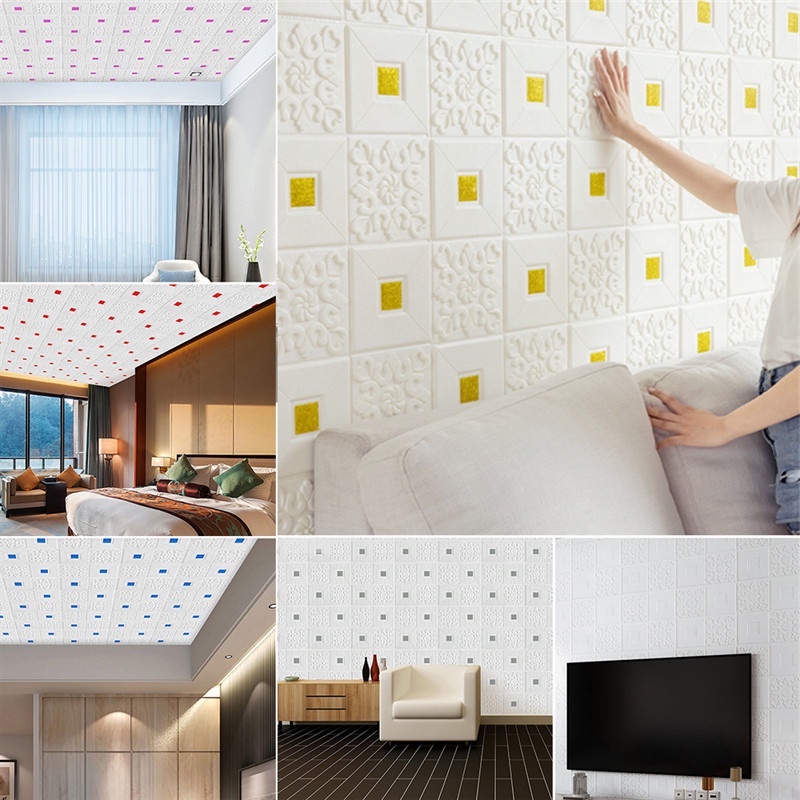 Xốp dán tường giả gạch DIY Giấy dán tường xốp chống thấm nước chống ẩm hiệu ứng 3D trang trí nhà cửa đẹp phong cách kt 35x35cm