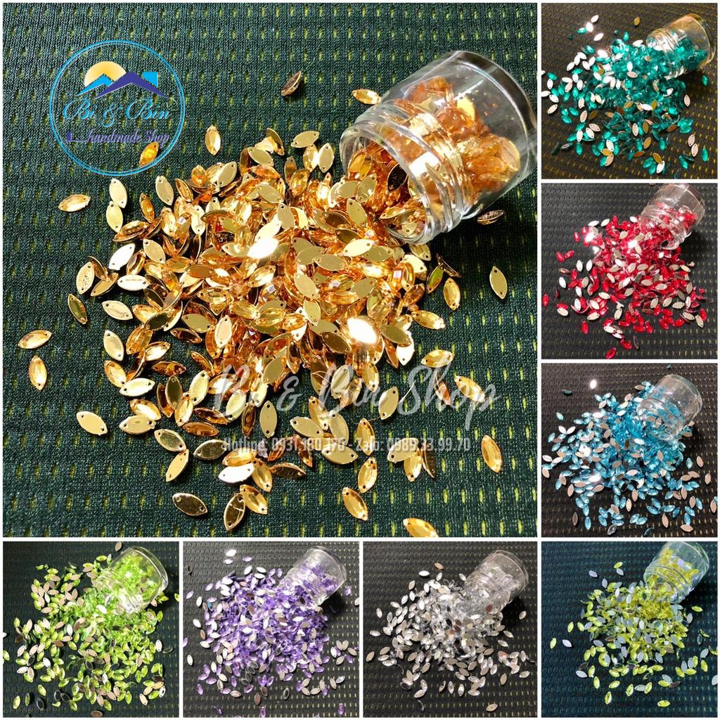 Gói 500 Viên Đá Kết Lá Me 5x10mm Đính Kết Trang Phục Thời Trang, Làm Phụ Kiện Handmade