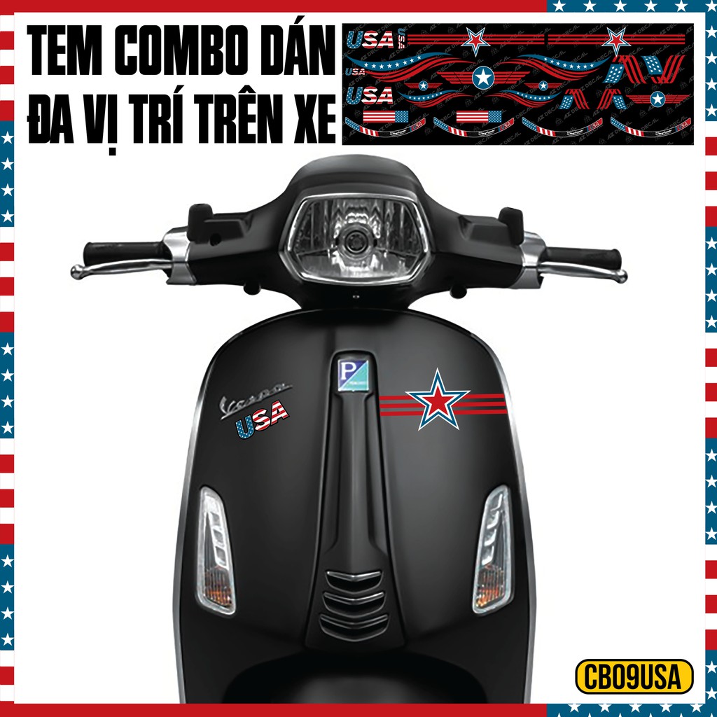 Tem Dán Xe Đa Vị Trí Chủ Đề USA 01 | CB09USA | Chất Liệu PVC 5 Lớp Dán Cho Mọi Dòng Xe