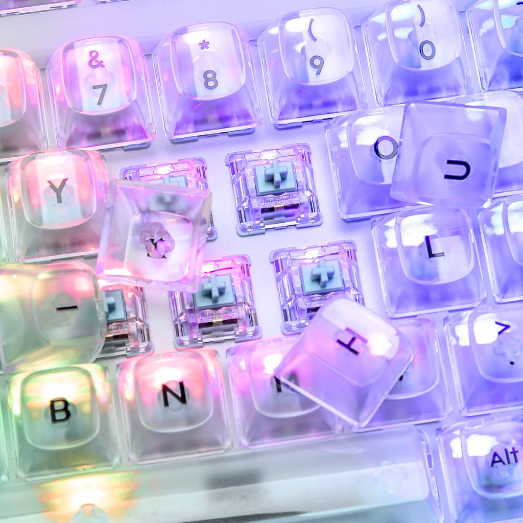 Bộ bàn phím Clear White (PC / ASA-Clear Outline / 156 Buttons) - Đèn LED Clear Keycaps dành cho bàn phím cơ