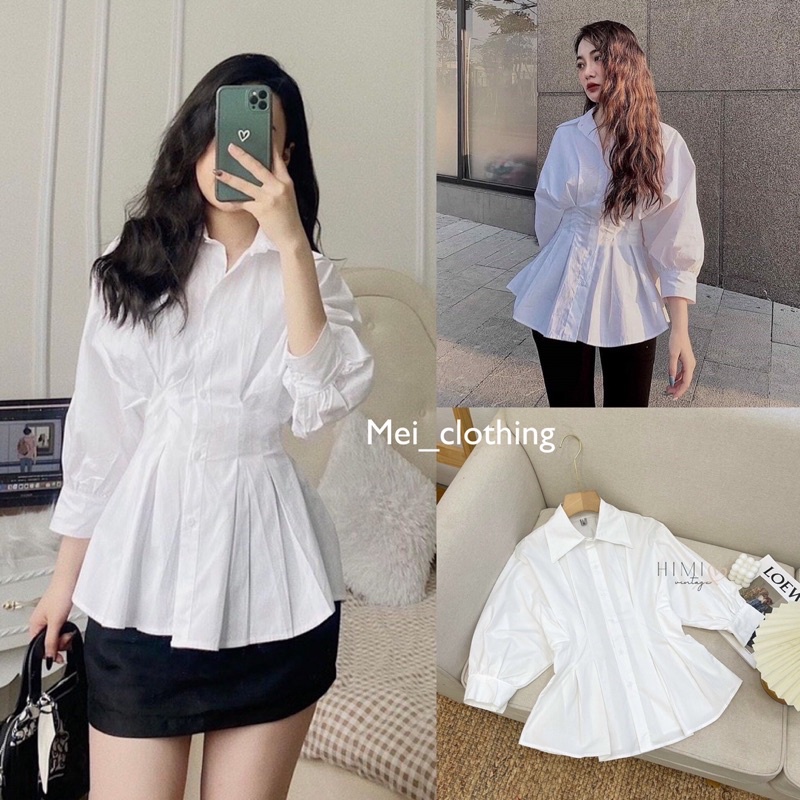[Ảnh thật/sẵn] Áo sơmi XIAOZING chiết eo cực tôn dáng