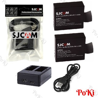 Sạc đôi SJcam + Bộ 2 viên PIN cho SJcam SJ4000 SJ 4000 wifi SJ5000 M10 900mAh, phụ kiện cao cấp - POKI