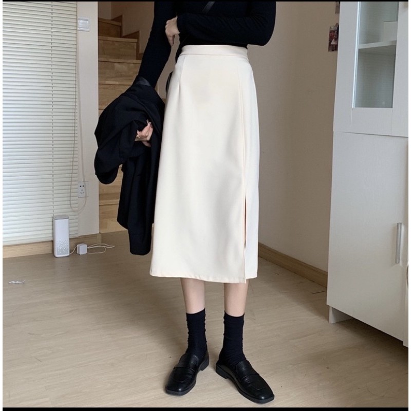 Chân váy dài chữ A xẻ tà, chân váy chữ A kiểu dáng Hàn Quốc trẻ trung | BigBuy360 - bigbuy360.vn