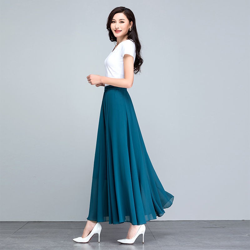 Chân Váy Chiffon Màu Xanh Dương / Đỏ Có Size Lớn Thời Trang Mùa Hè Dành Cho Nữ