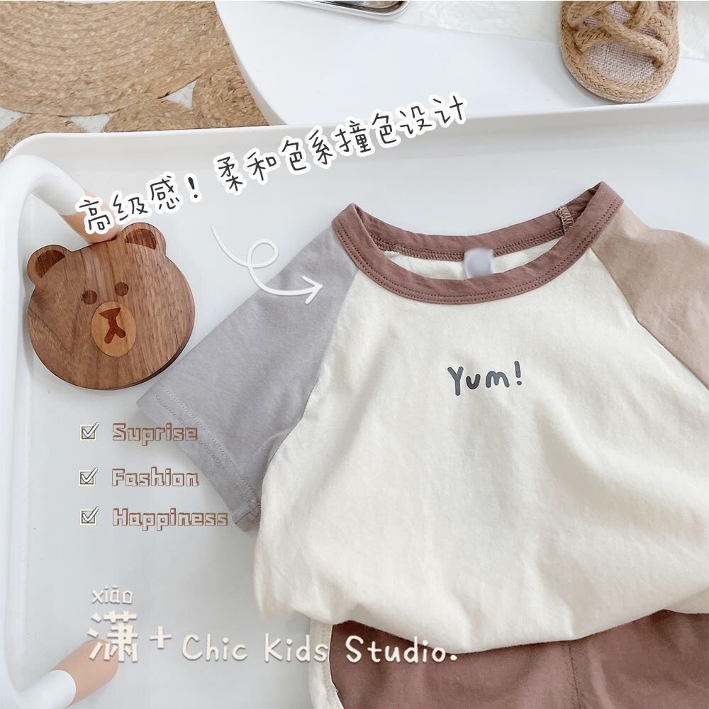 Bộ Đồ Thể Thao Áo Thun Cotton Tay Lỡ Phối Quần Short In Họa Tiết Hoạt Hình Phong Cách Hàn Quốc Thời Trang Mùa Hè Cho Bé Trai