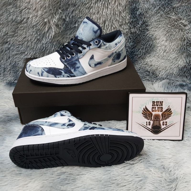 [Ảnh thật] giầy thể thao Jordan 1 low washed denim vải bò thời trang