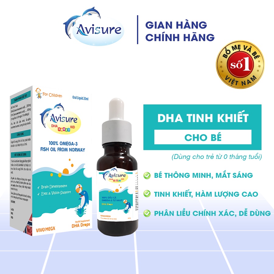 DHA cho bé Avisure DHA smart kid DHA tinh khiết từ Na Uy cho trẻ dạng nhỏ giọt 20ml