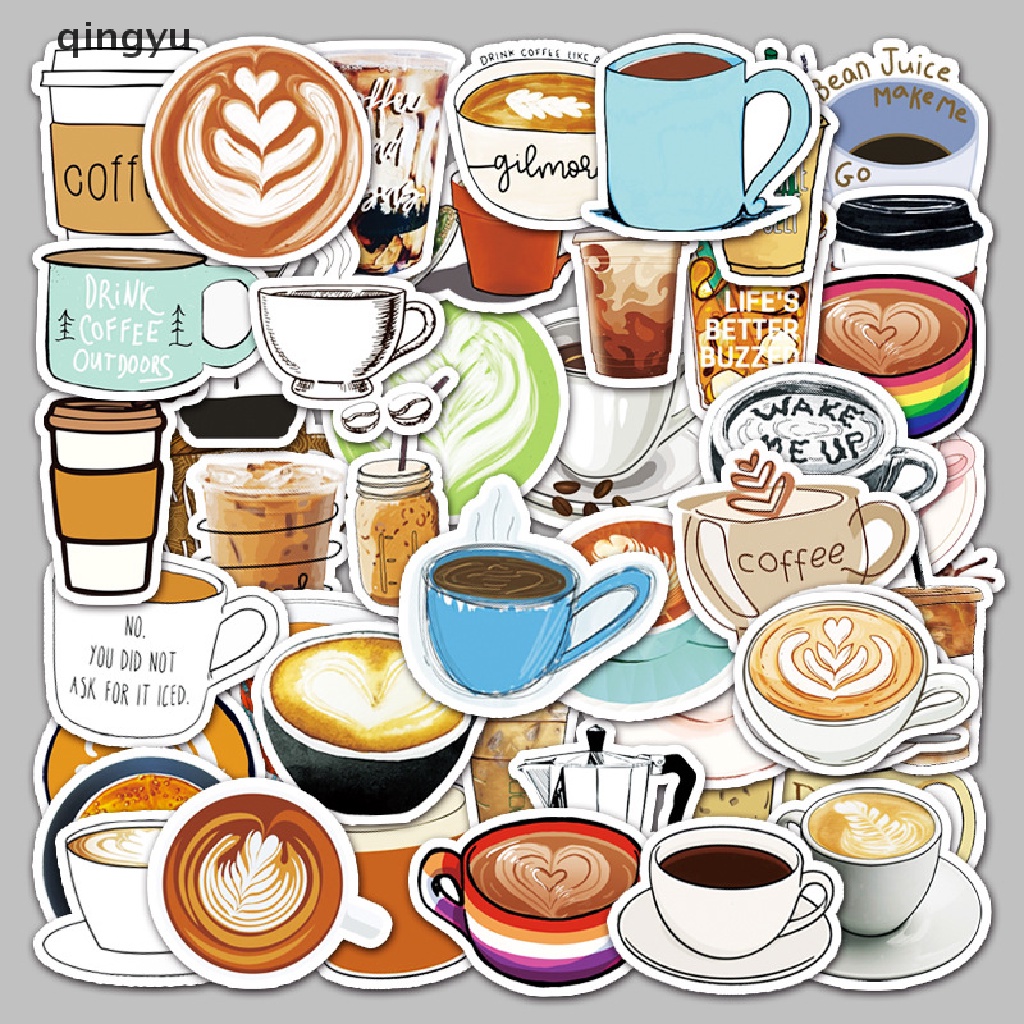 Bộ 50 Sticker Họa Tiết Cà Phê Hoạt Hình Dùng Trang Trí DIY