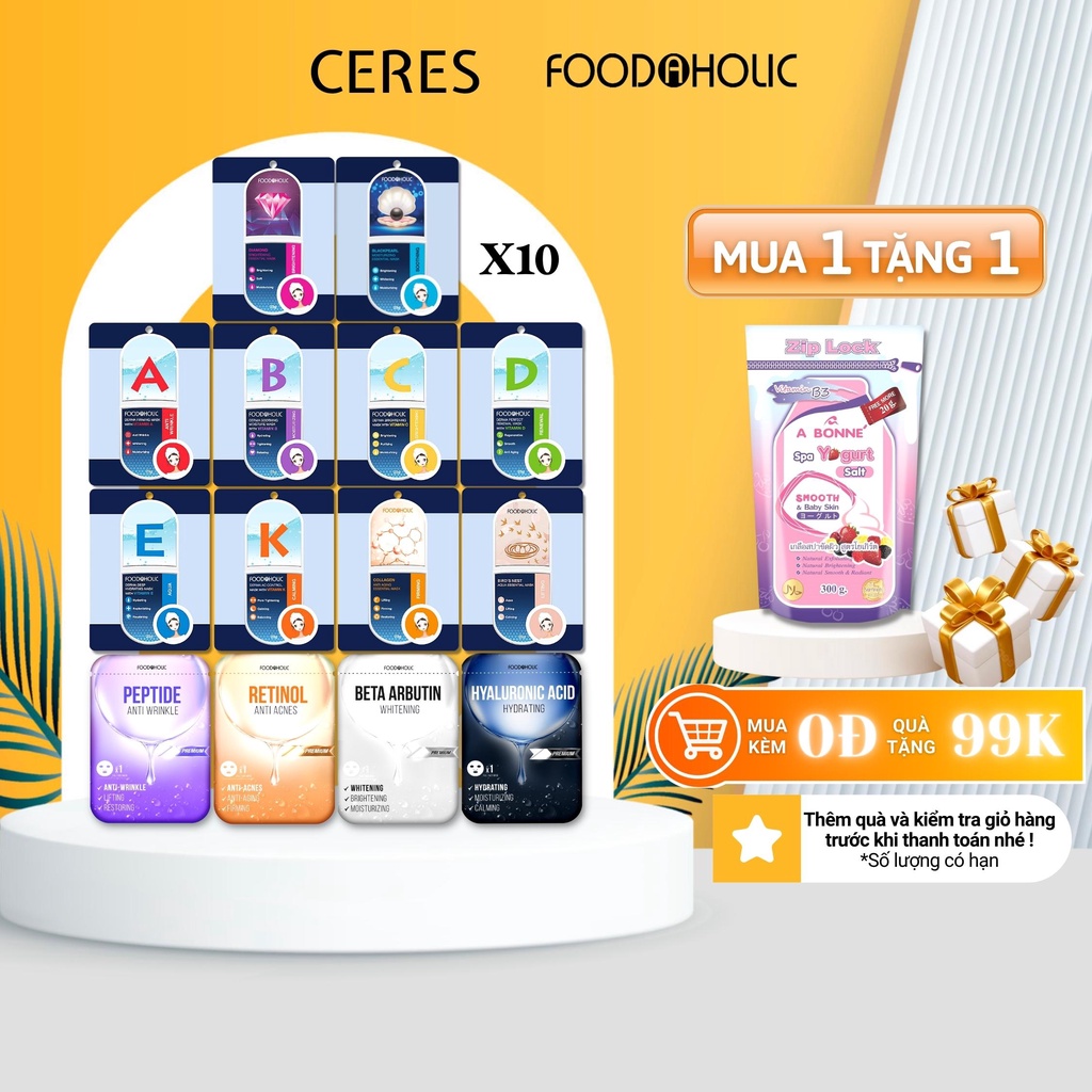 Hộp 10 Mặt Nạ Giấy Foodaholic Essential Mask Chăm Sóc Da Toàn Diện 23g/Miếng