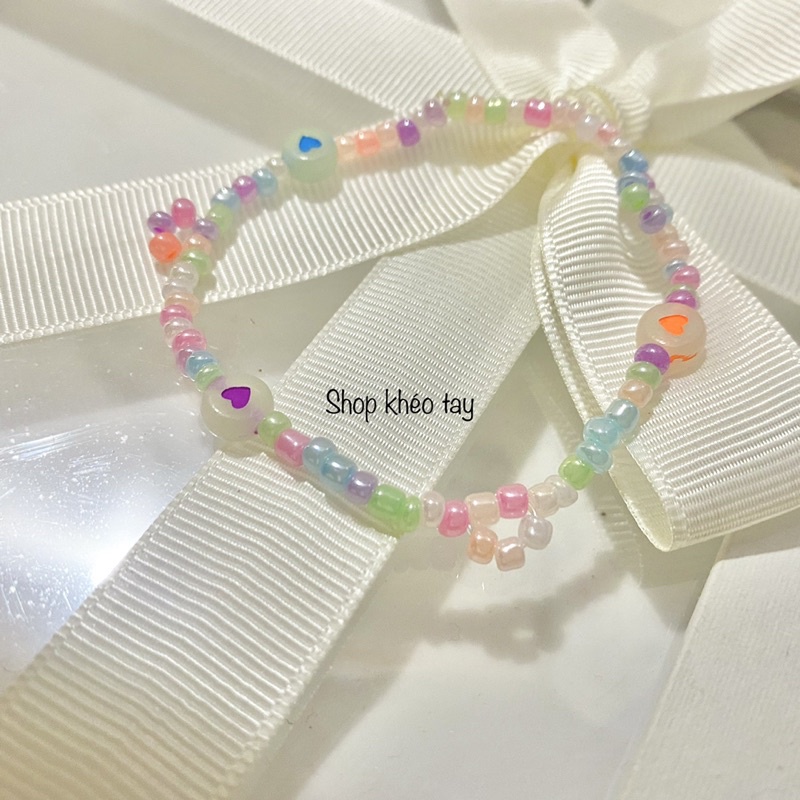 Vòng tay hạt cườm ngọc màu kẹo siêu yêu