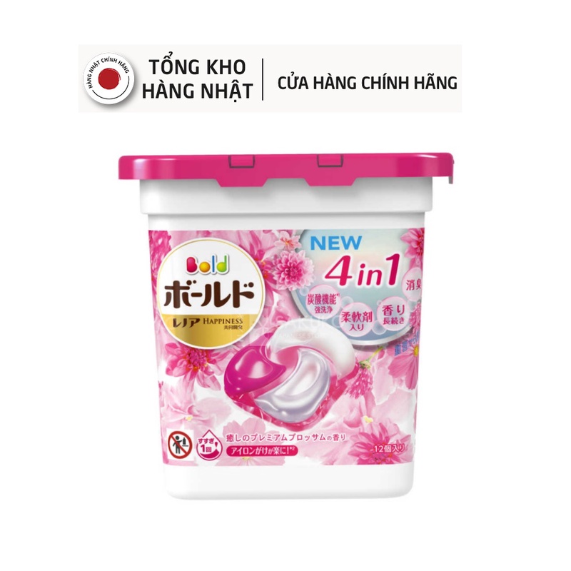 Viên giặt xả quần áo 4D Gel 4in1 Nhật Bản hương hoa dịu ngọt 12 viên