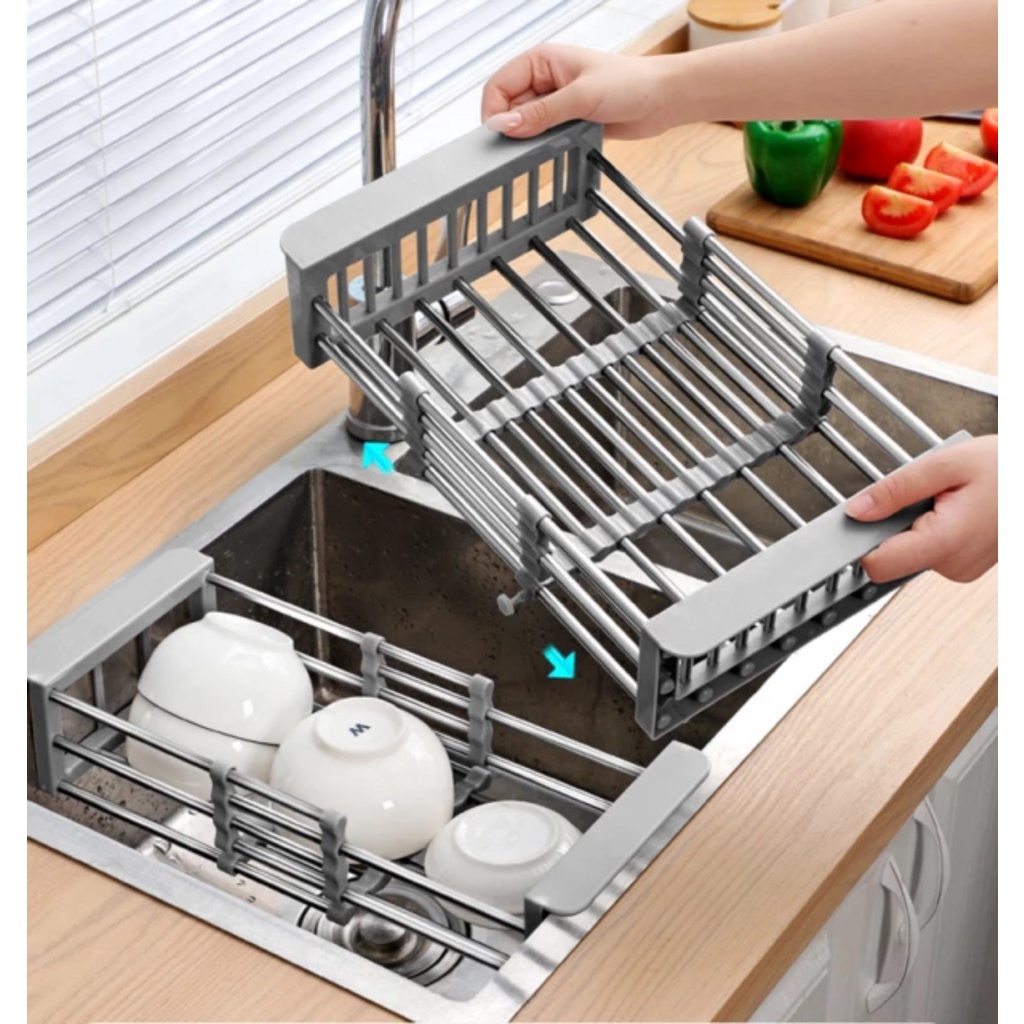 Rổ đa năng kéo rút thông minh gọn gàng, tiện lợi gác bồn rửa chén, Rổ Inox siêu bền