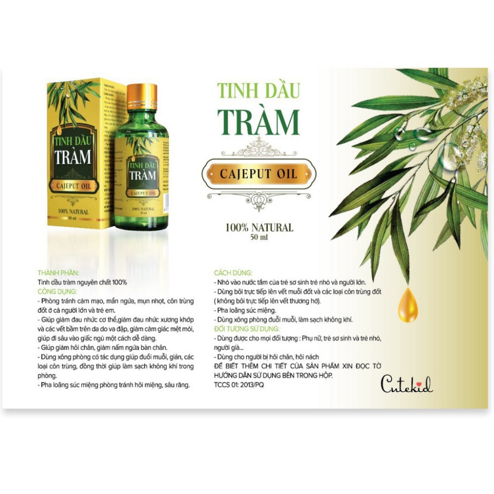 Tinh Dầu Tràm Cajeput Oil 100% Thiên Nhiên, Tốt Cho Trẻ Sơ Sinh, Trẻ Nhỏ, Người Già