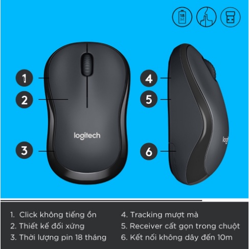 Chuột Không Dây Logitech M220 Không Tiếng Động- Có Công Tắc On/Off - Độ Nhạy Cao - Bảo Hành 12 Tháng
