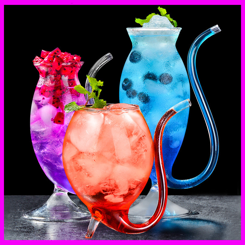 200ml Cocktail Thủy tinh Vampire Rượu Thủy tinh Nhà bếp trong suốt Độc lập bằng rơm Cốc uống nước trái cây Thủy tinh Đồ uống