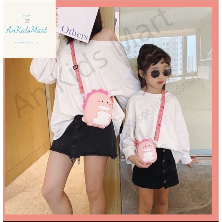 Túi đeo chéo mini cho bé hình Khủng Long silicon dễ thương