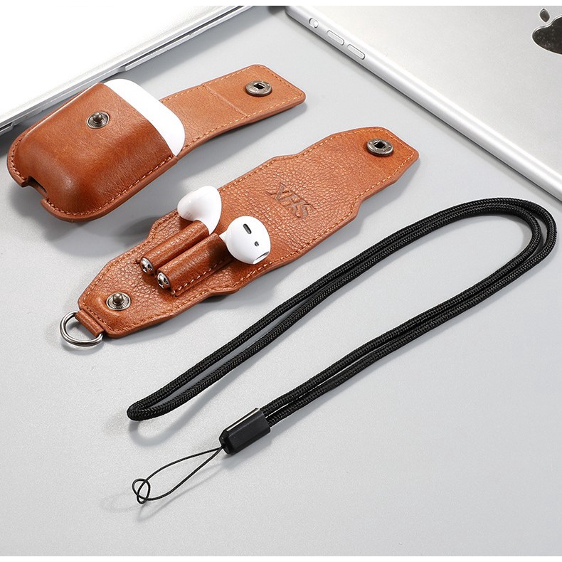 Bao Da Leather Dành cho Airpods 1/2 Kèm Túi Đựng Tai nghe