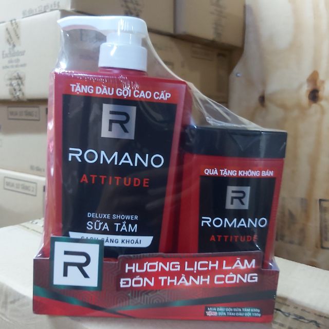 Romano - Sữa tắm hương nước hoa 650g Attitude (đỏ)+ chai gội 150g