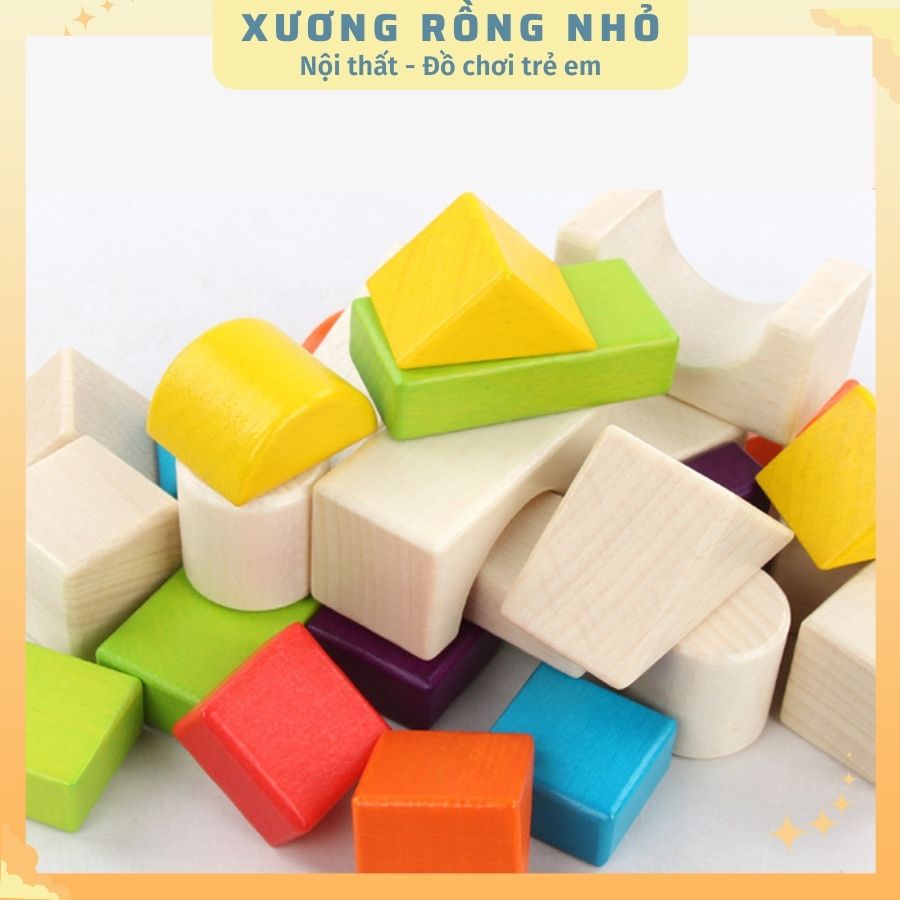 Bộ xếp hình khối bằng gỗ 30 chi tiết đơn giản nhiều màu sắc - Xương Rồng Nhỏ
