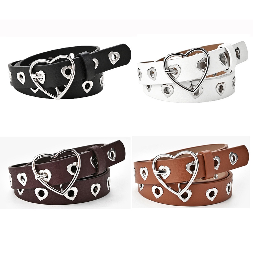 Thắt lưng da PU khóa kim loại hình trái tim nhiều màu sắc thời trang dành cho nữ