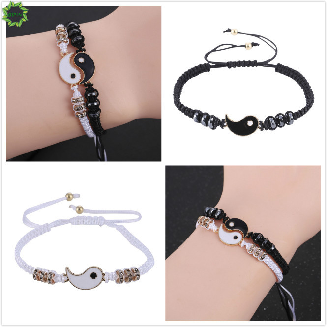 Set 2 vòng đeo tay dây bện phối kim cương giả thời trang dành cho cặp đôi (có bán lẻ)