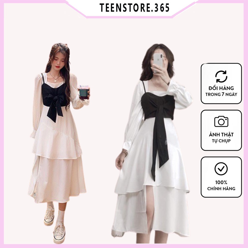 Set Váy Yếm Đen Xẻ Chân Có Tầng Vải  đũi  mềm cao cấp M139 -Teenstore.365