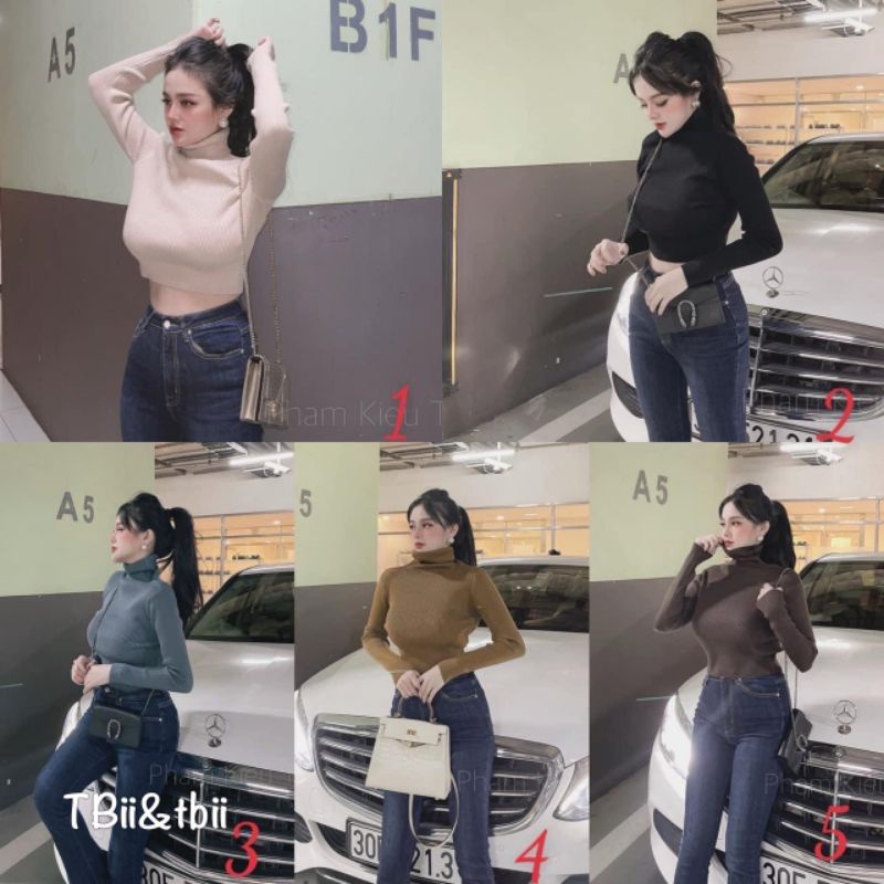 Áo len cổ lọ croptop hàng QCL1