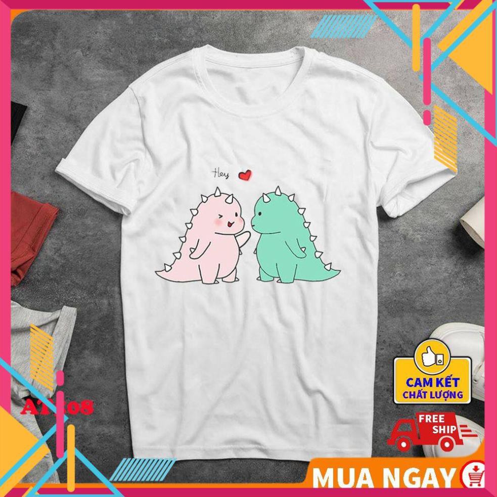 (DEAL SỐC) ÁO phông cặp áo đôi nam nữ rẻ đẹp in hình Khủng Long Con dễ thương đáng yêu không phai cao cấp ATO