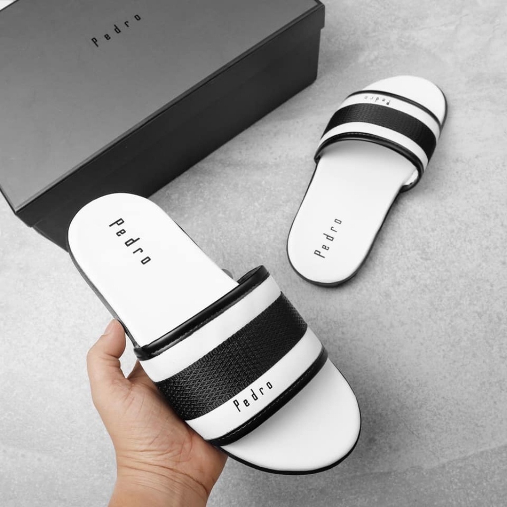 Dép Nam Quai Ngang, Dép PEDRO Full Box Đế Cao Su Non Quai Da Đi Cực Êm Chân
