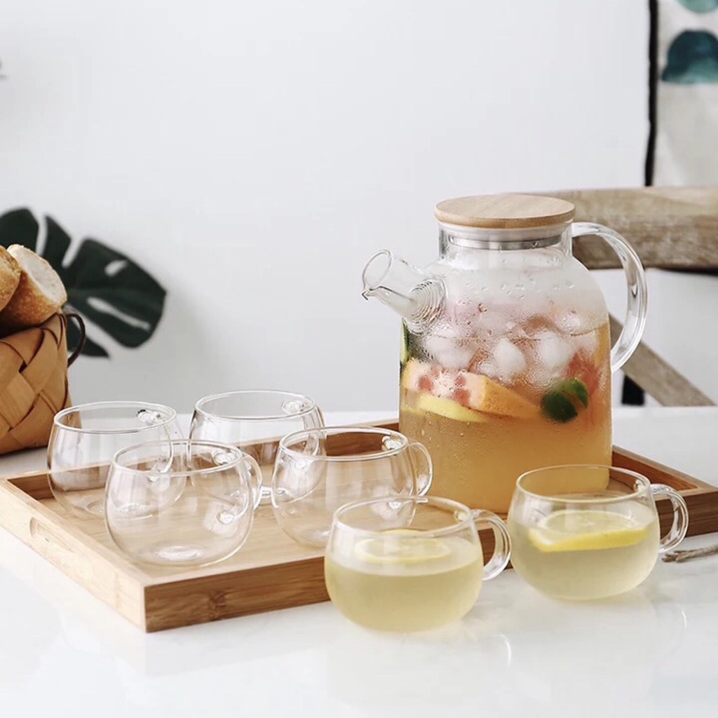 Bộ bình thủy tinh chịu nhiệt đơn giản, không họa tiết