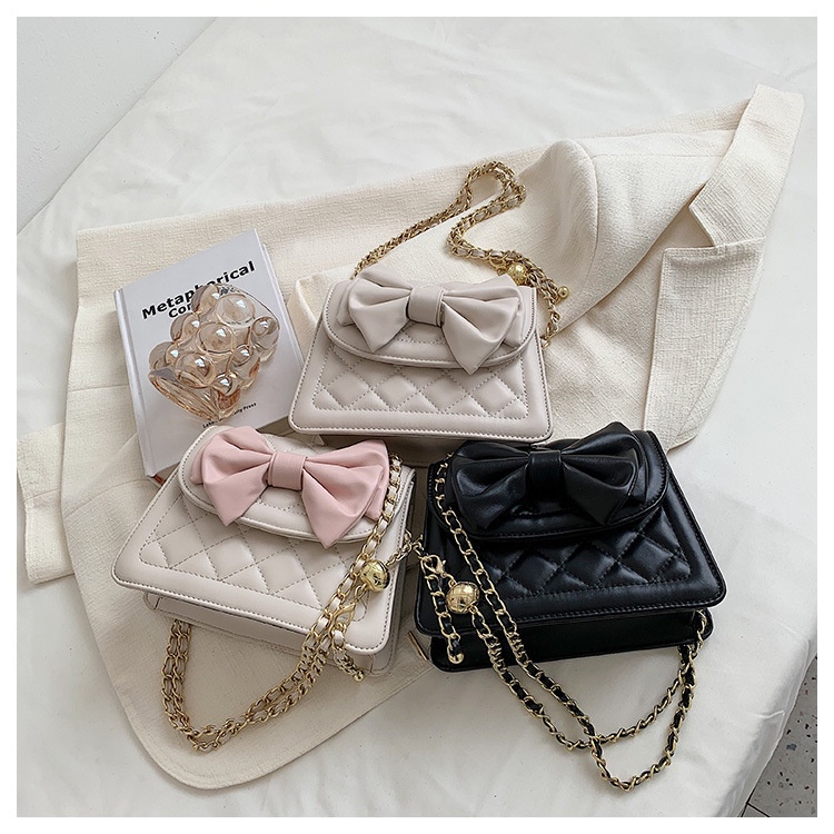 Túi Sách Nữ Thời Trang, túi sách nữ đeo chéo Quảng Châu đính nơ dây xích phối da phong cách hàn quốc Bagami